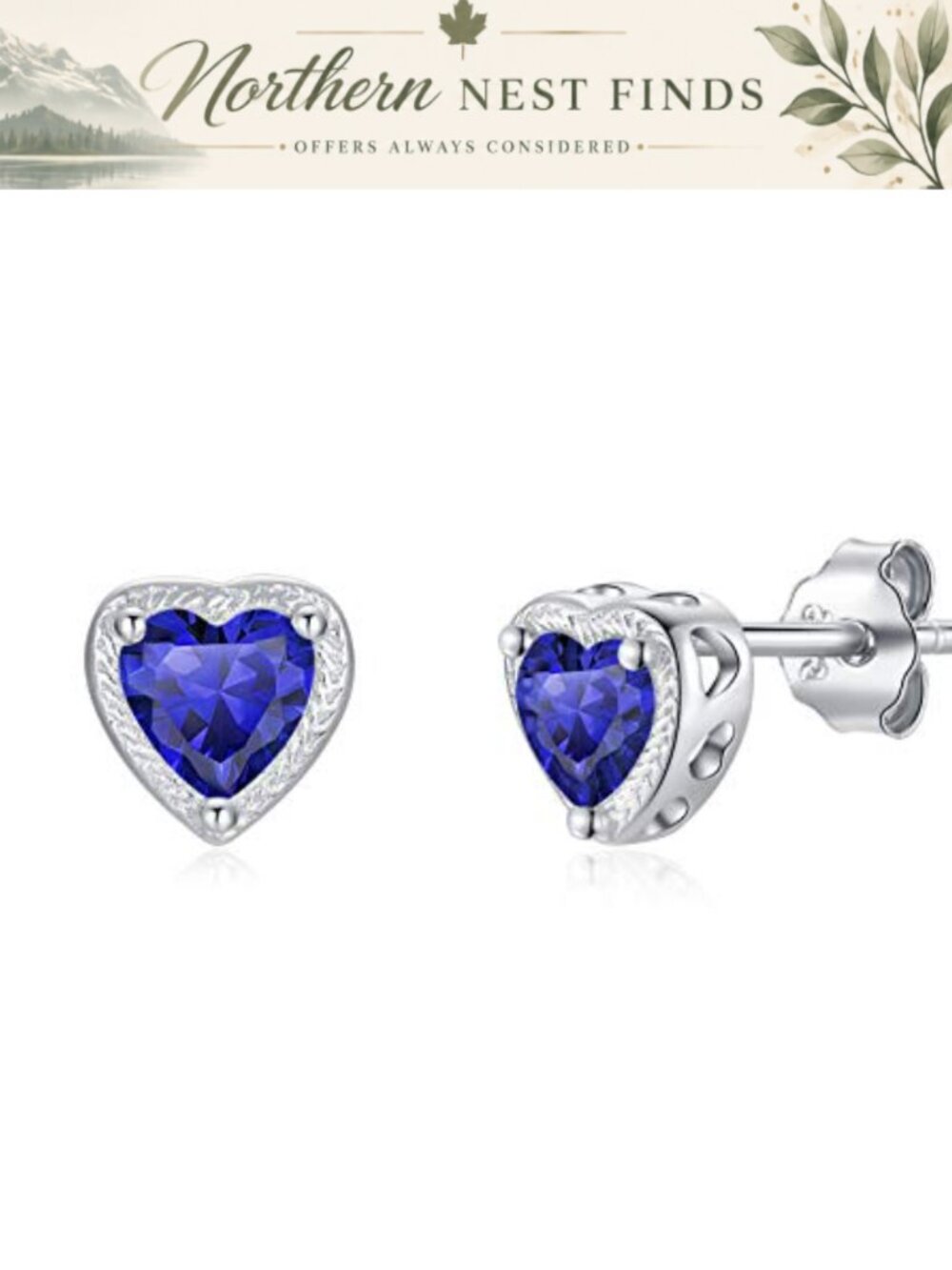 Heart Birthstone Stud Earrings 925 Sterling Silver Cubic Zirconia Gift